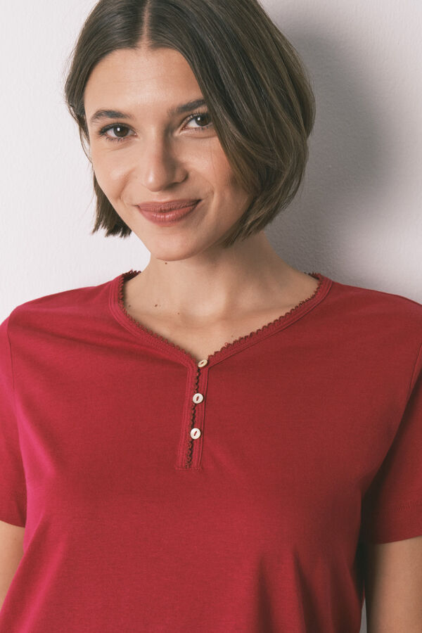 Women'secret Playera roja de manga corta 100% algod&oacute;n rojo