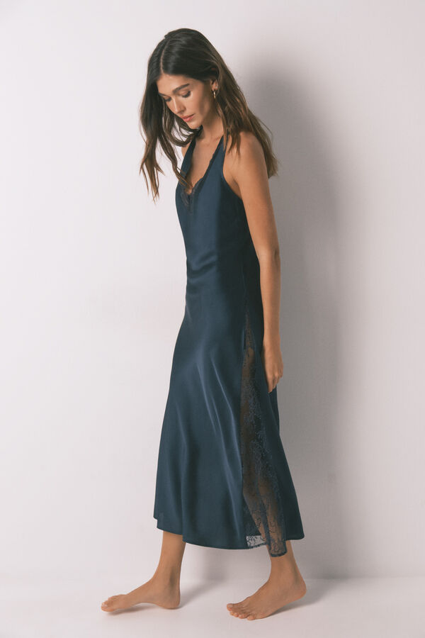 Women'secret Camisón largo satén azul azul