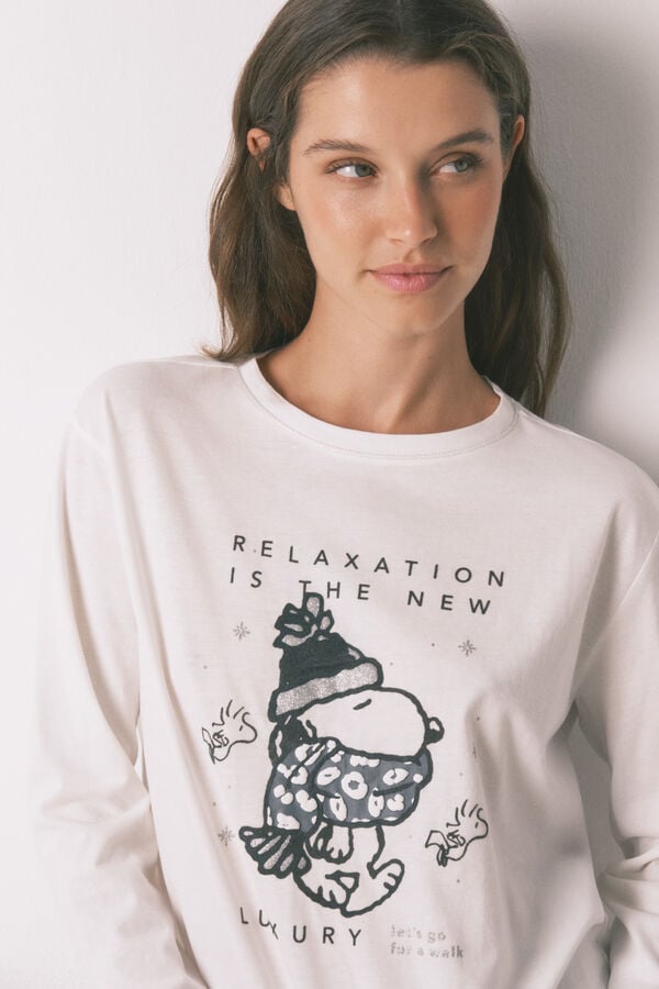 Women'secret Pijama larga de Snoopy 100% algodón blanco