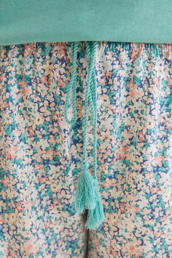 Womensecret Pijama corta flores 100% algodón verde