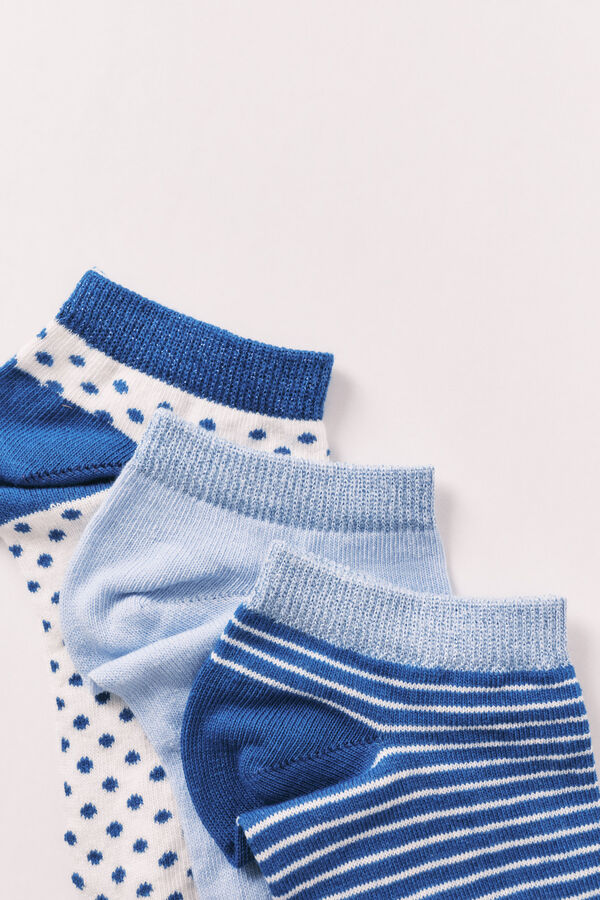 Women'secret Pack de 3 calcetines cortos estampados de lurex azul azul