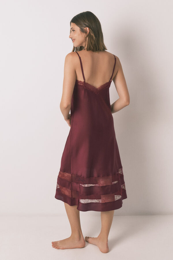 Womensecret Camisón camisón largo encaje vino púrpura