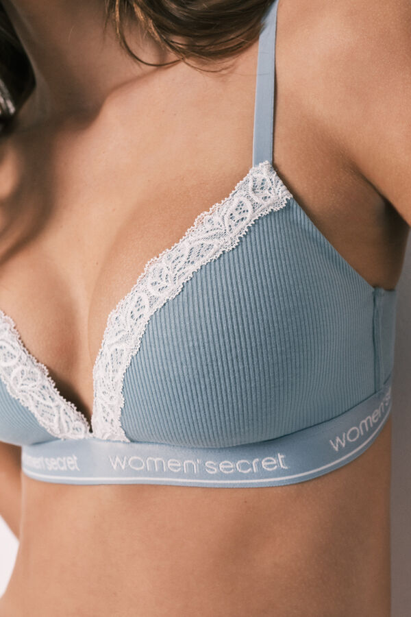 Women'secret Brasier triangular acanalado de algod&oacute;n verde CHARMING azul