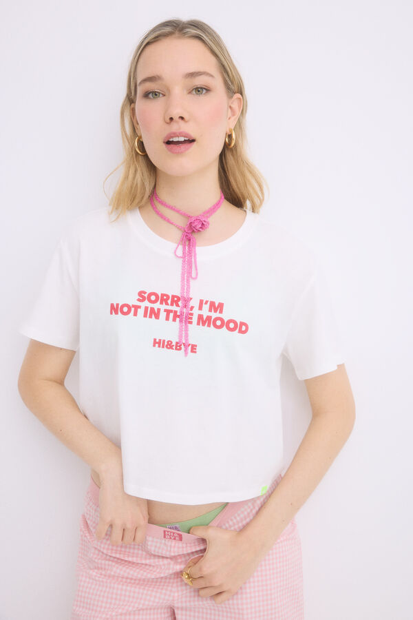 Womensecret Pijama de cuadros vichy rosas 100% algodón marfil