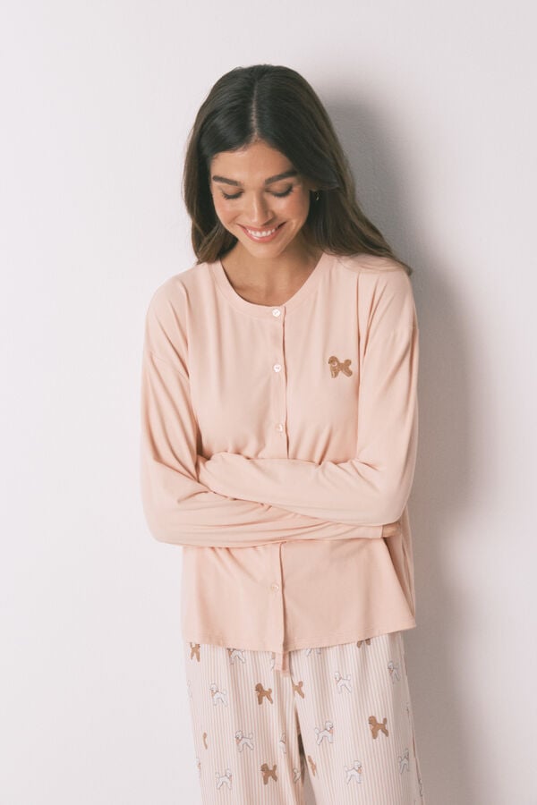 Women'secret Pijama larga de tejido suave estampado de perritos rosa naranja