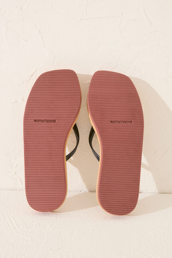 Womensecret Chanclas de plataforma efecto rafia  café