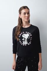 Women'secret Pijama larga de algod&oacute;n Snoopy gris oscuro gris