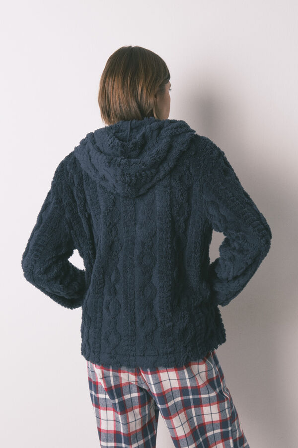 Women'secret Bata corta capucha polar suave azul azul