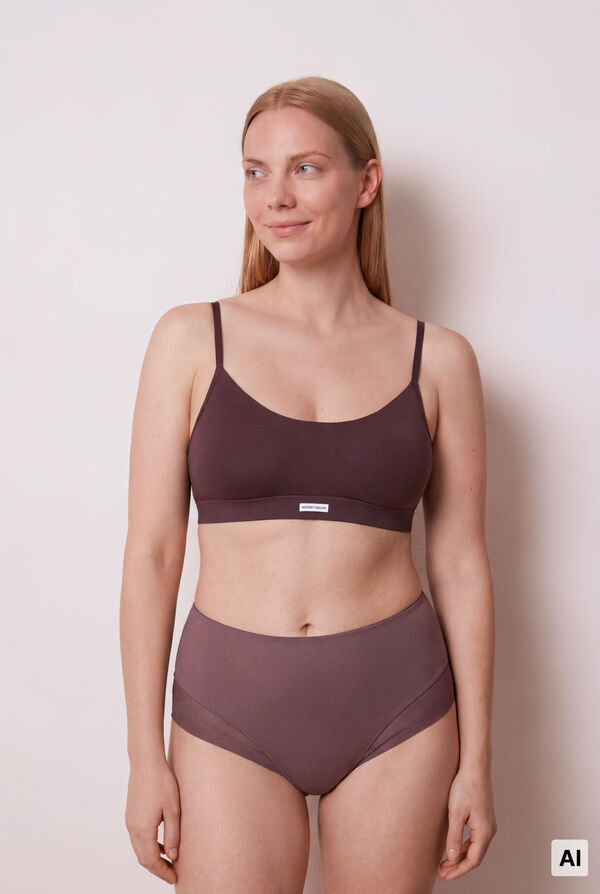 Women'secret Panty moldeadora de tiro alto de malla burgundy morado/lila