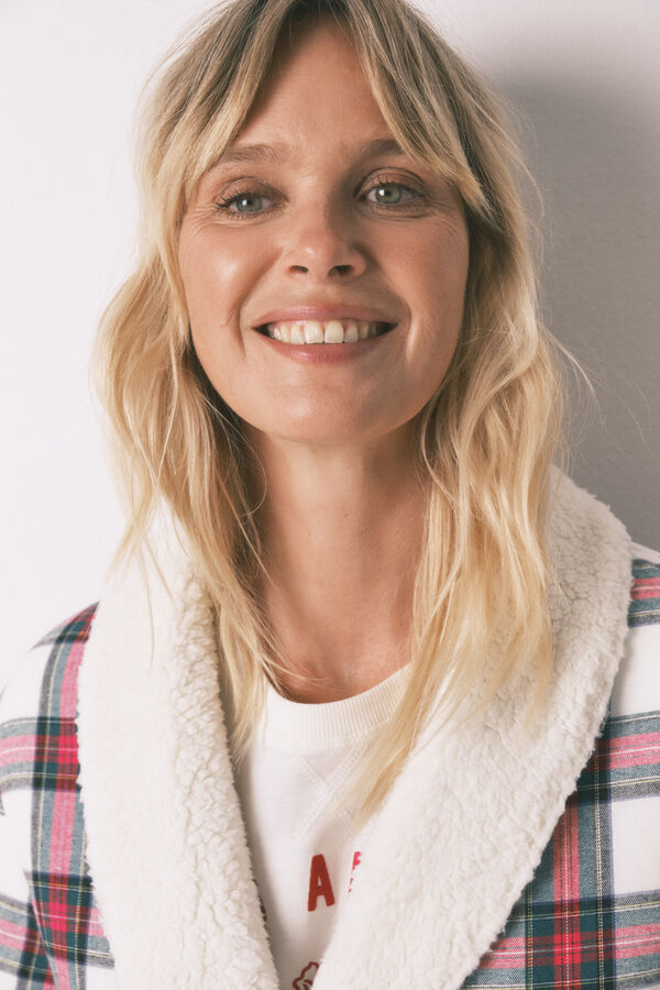 Women'secret Bata de franela y borrego marfil