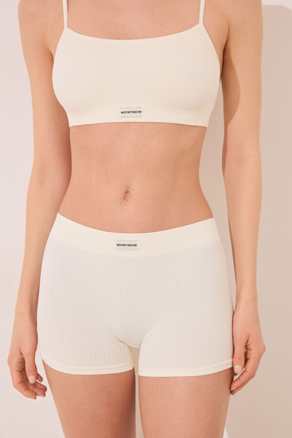 Womensecret Culotte blanco de canalé sin costuras marfil