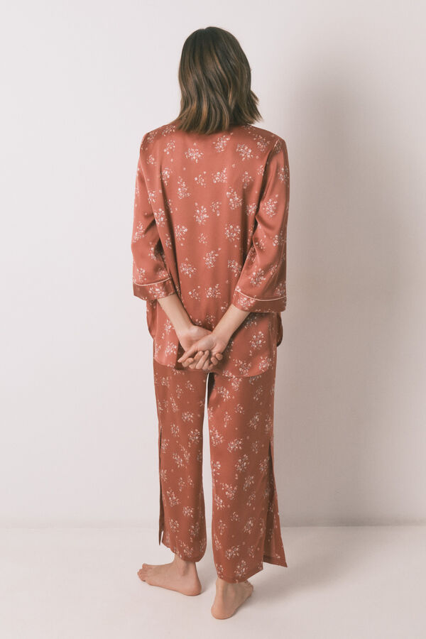 Womensecret Pijama camisera largo de satén naranja rosa