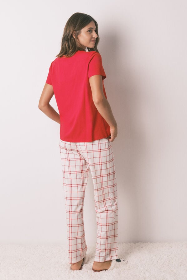 Women'secret Pijama larga 100% algodón cuadros rojo Snoopy rojo