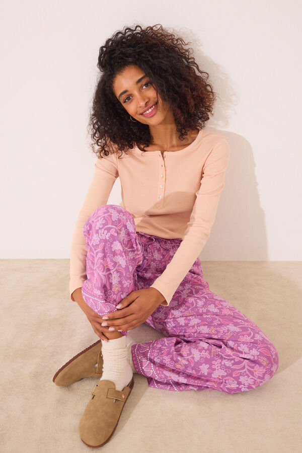 Womensecret Pantalón largo de viscosa con estampado floral boho estampado