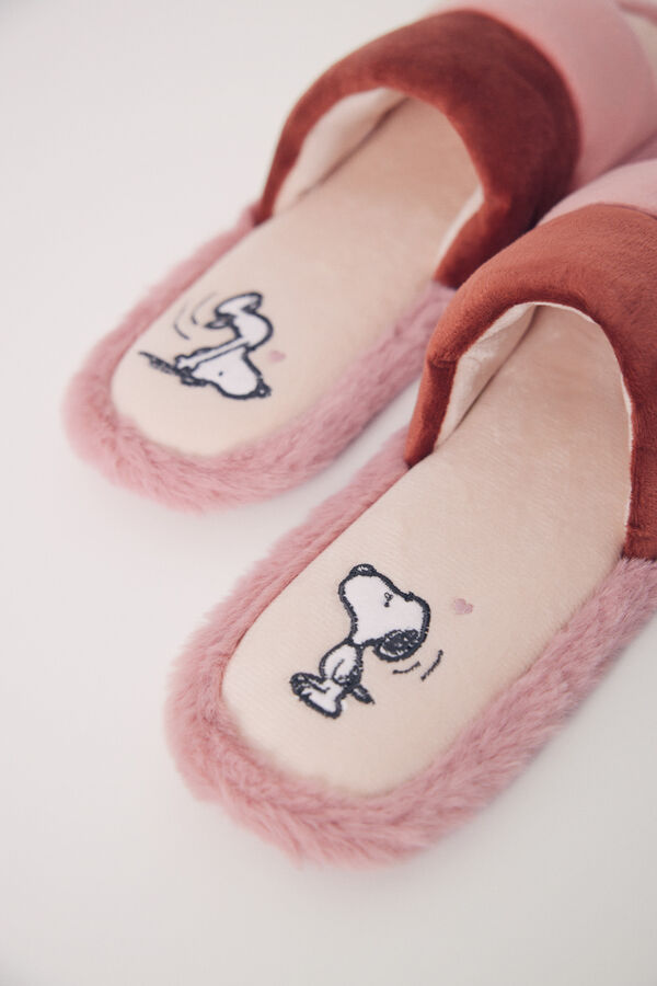 Womensecret Pantuflas abiertas Snoopy rosa café