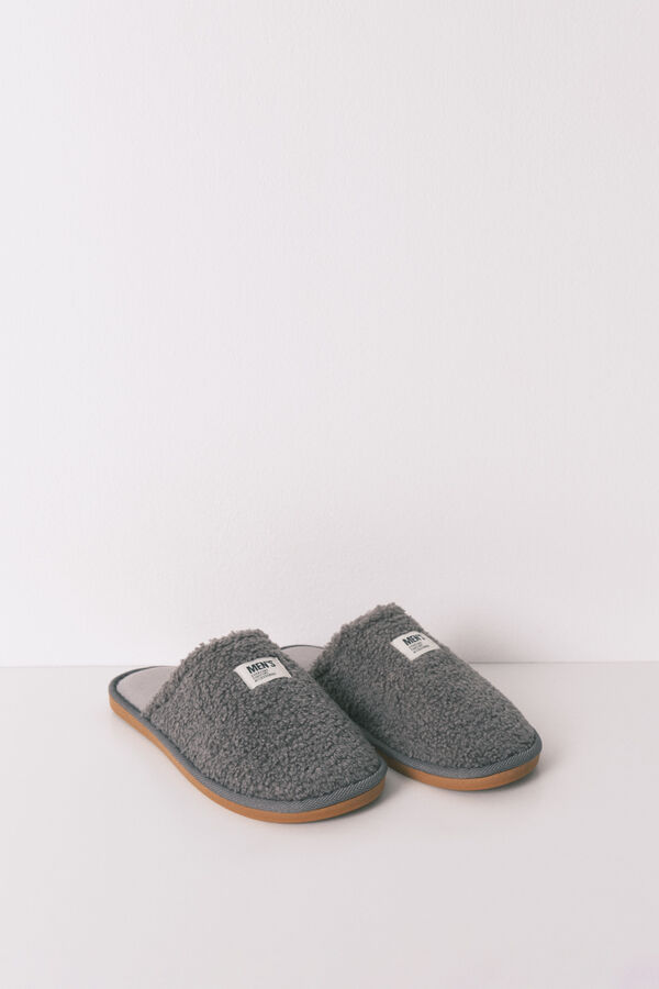 Women'secret Pantuflas para casa de borrego gris para hombre kaki