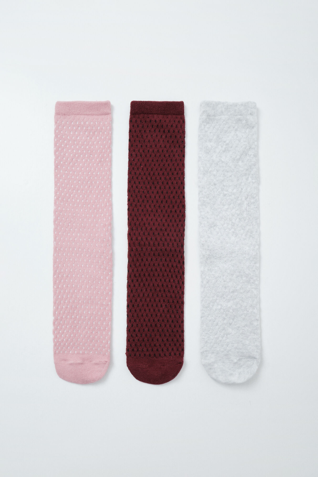 Women'secret Pack 3 calcetines largos textura rombos rosa