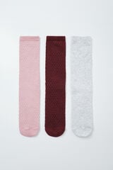 Women'secret Pack 3 calcetines largos textura rombos rosa rosa