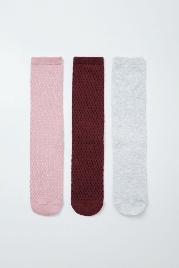 Women'secret Pack 3 calcetines largos textura rombos rosa rosa