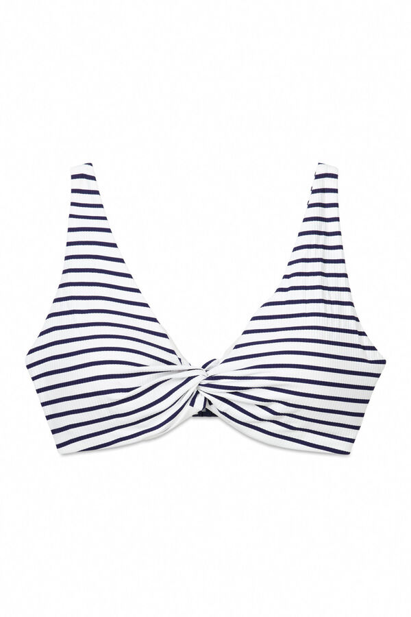 Womensecret Top de bikini con cuello cuello halter y rayas azul marino azul