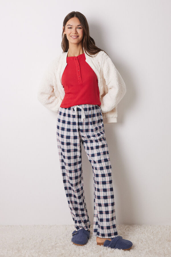 Womensecret Pantalón pijama cuadros azul estampado