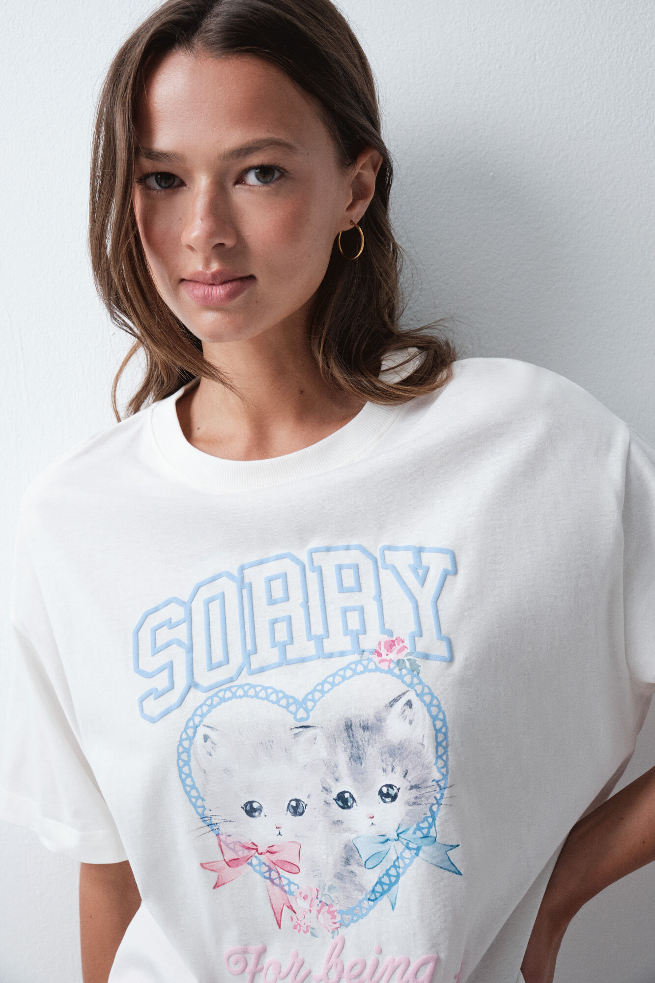Women'secret Playera de algod&oacute;n con estampado blanco