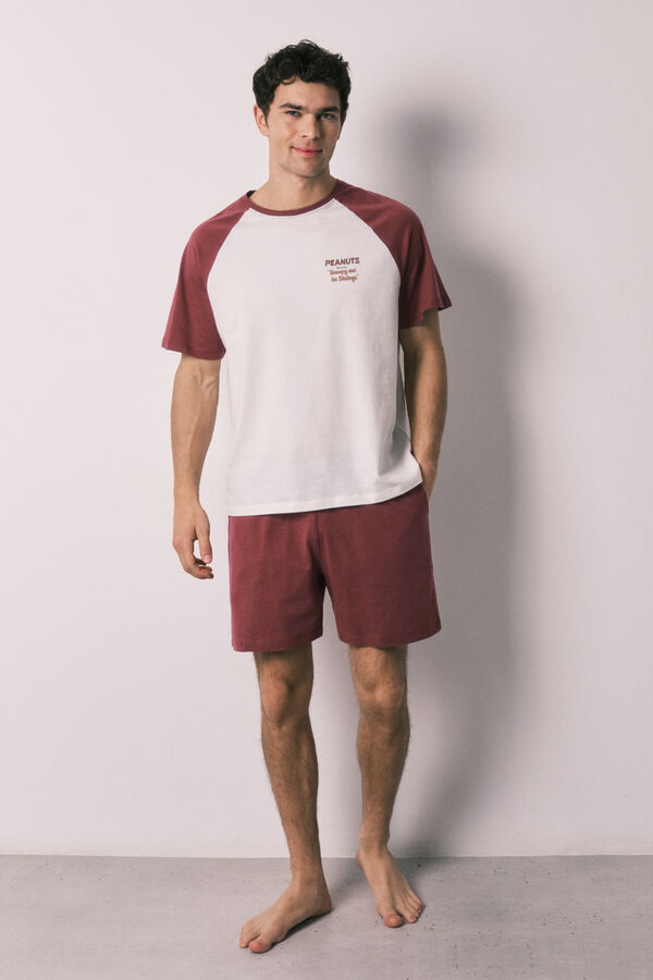 Women'secret Pijama corta de hombre de algod&oacute;n Peanuts p&uacute;rpura