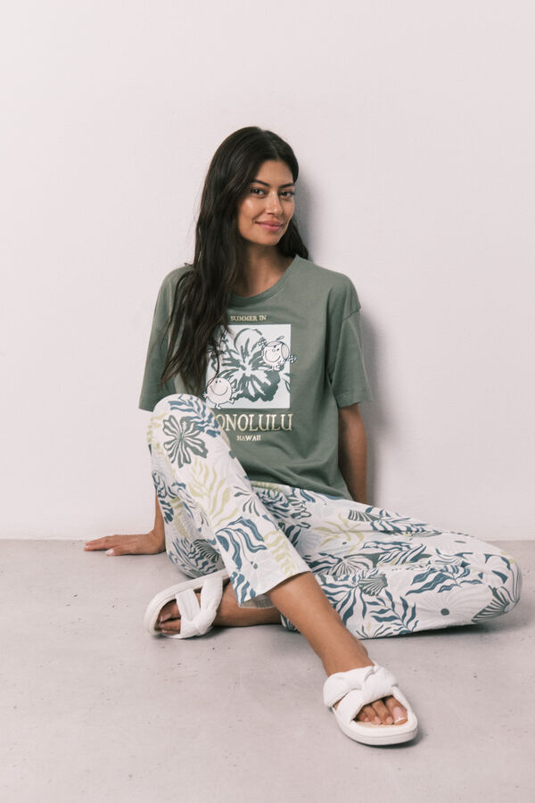Women'secret Pijama larga de manga corta Little Miss&trade; kaki
