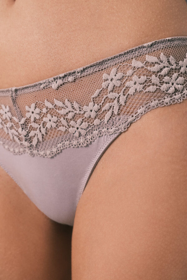 Women'secret Panty cl&aacute;sica de modal y encaje beige nude