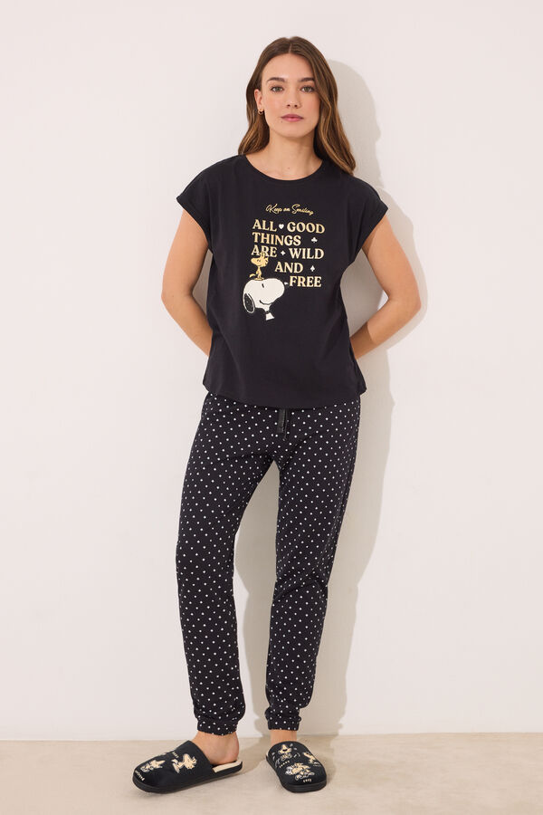 Womensecret Pijama larga Snoopy negro negro