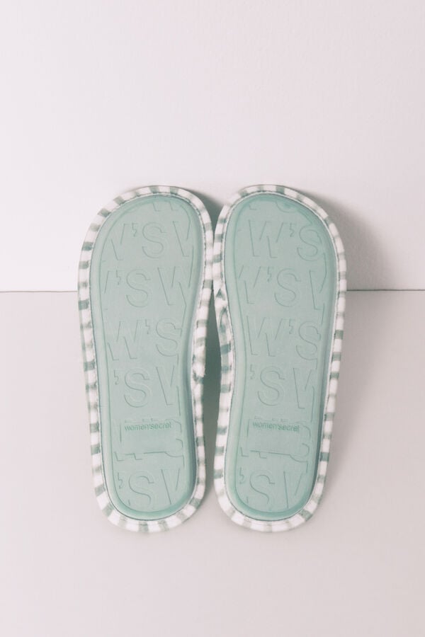 Women'secret Pantuflas a cuadros de borreguito verdes verde