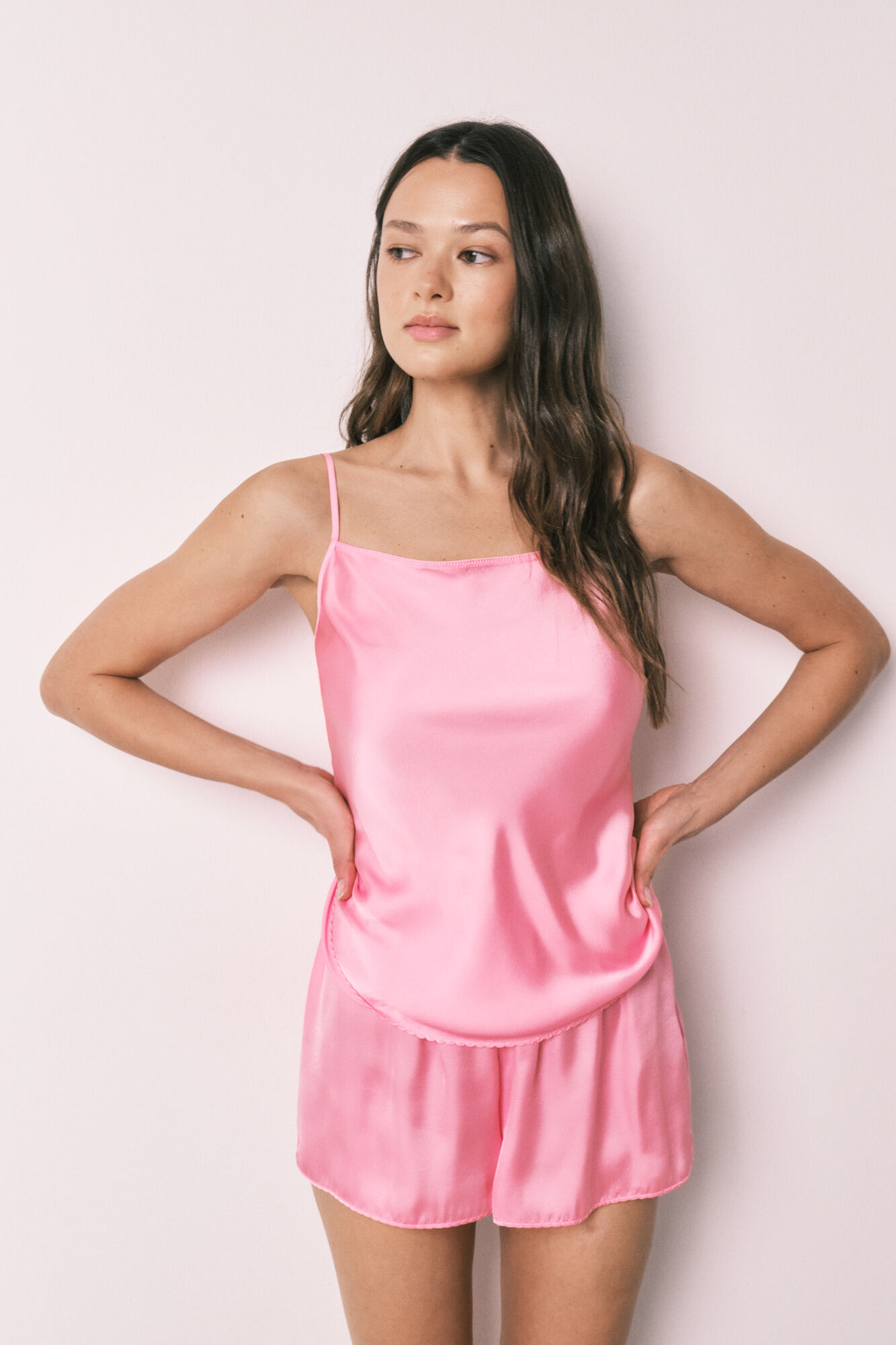 Women'secret Pijama corta de sat&eacute;n rosa