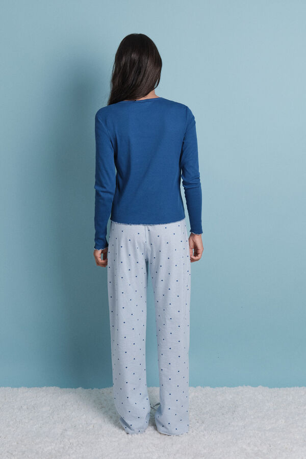 HI&BYE Pijama larga de algodón de rayas azules  estampado