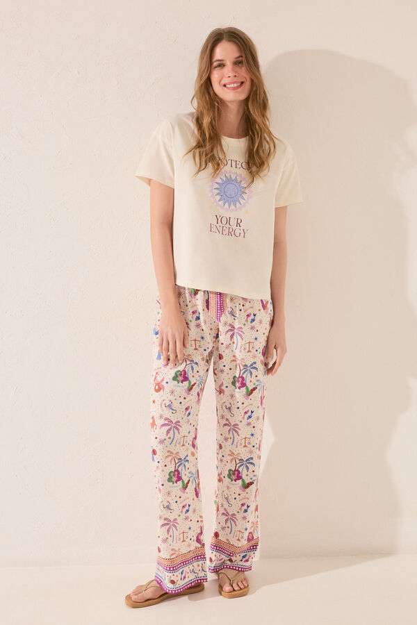 Womensecret Pantalón largo de viscosa con estampado multicolor estampado