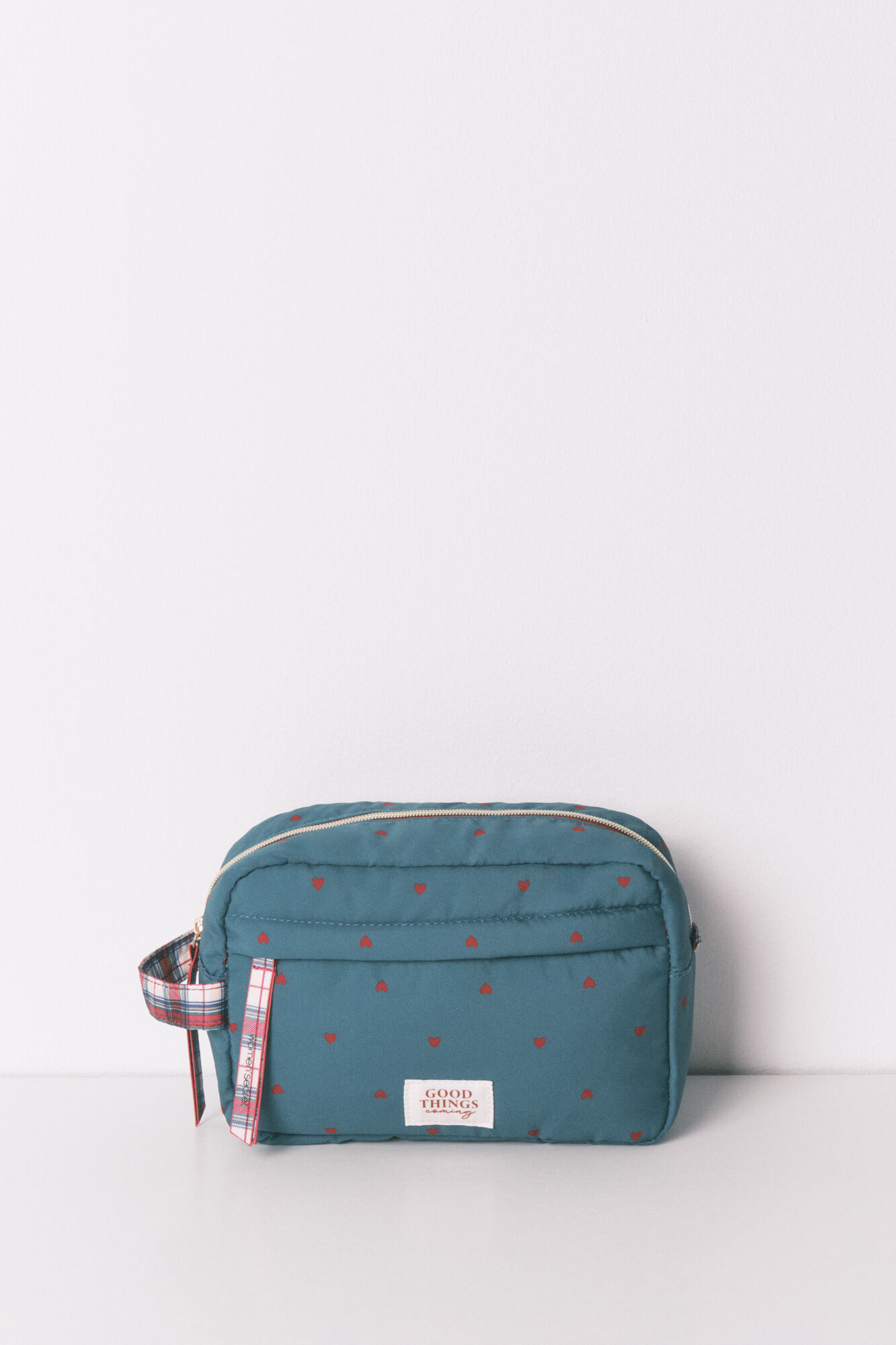 Women'secret Neceser de nailon verde mediano con estampado de corazones