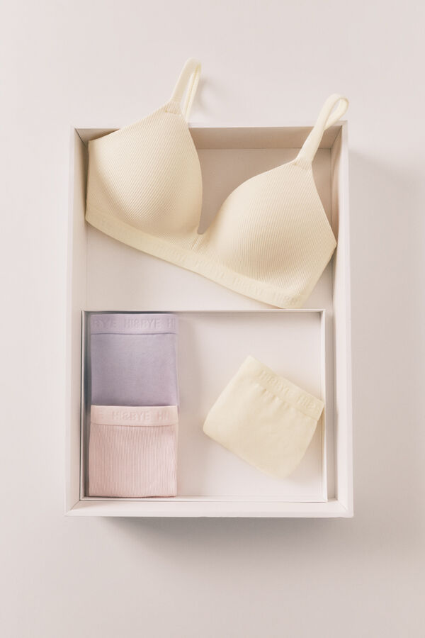 HI&BYE Pack 3 tangas amarillo, rosa y lila blanco