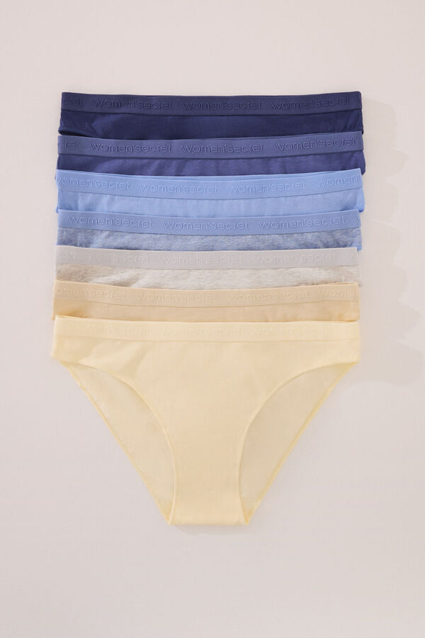 Womensecret Pack de 7 panties clásica de algodón azul blanco
