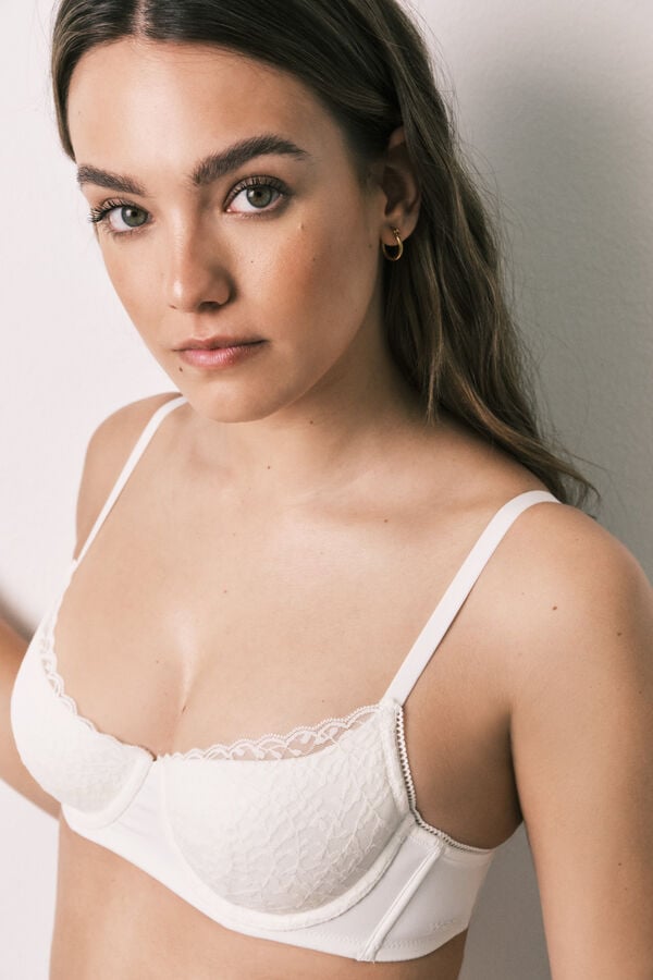 Women'secret Brasier balconette con relleno de encaje blanco BEAUTIFUL marfil