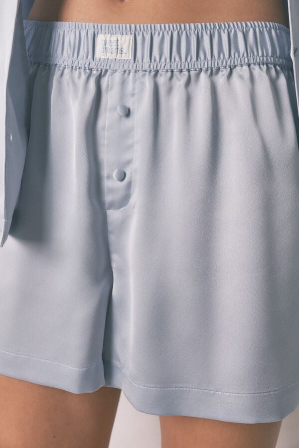 Women'secret Pijama camisera short de satén azul azul