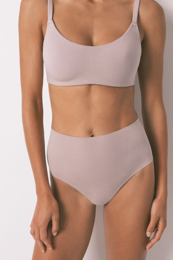 Women'secret Panty de algodón beige de cintura alta nude