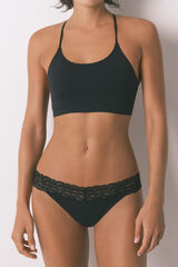 Women'secret Tanga de encaje negro negro