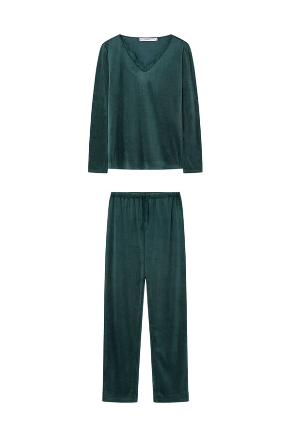 Womensecret Pijama terciopelo elástico verde verde