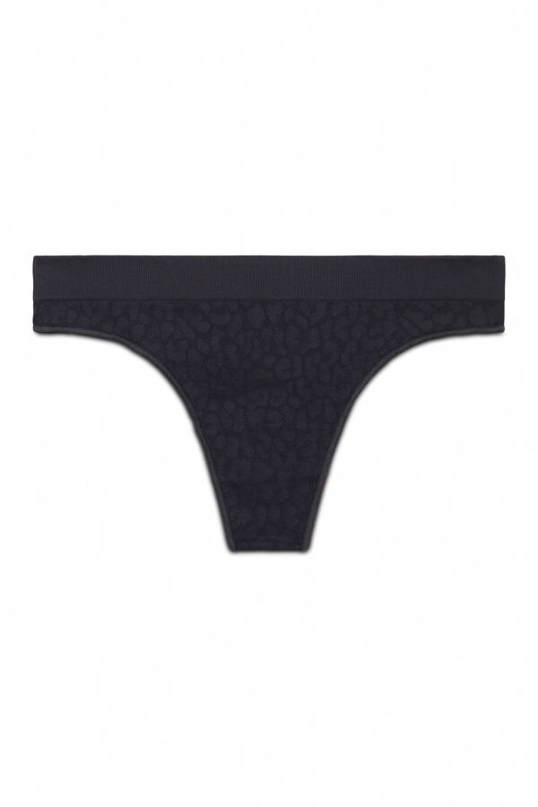 Women'secret Tanga sin costuras con estampado animal negro negro
