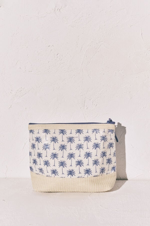 Women'secret Neceser mediano de rafia con palmeras azul