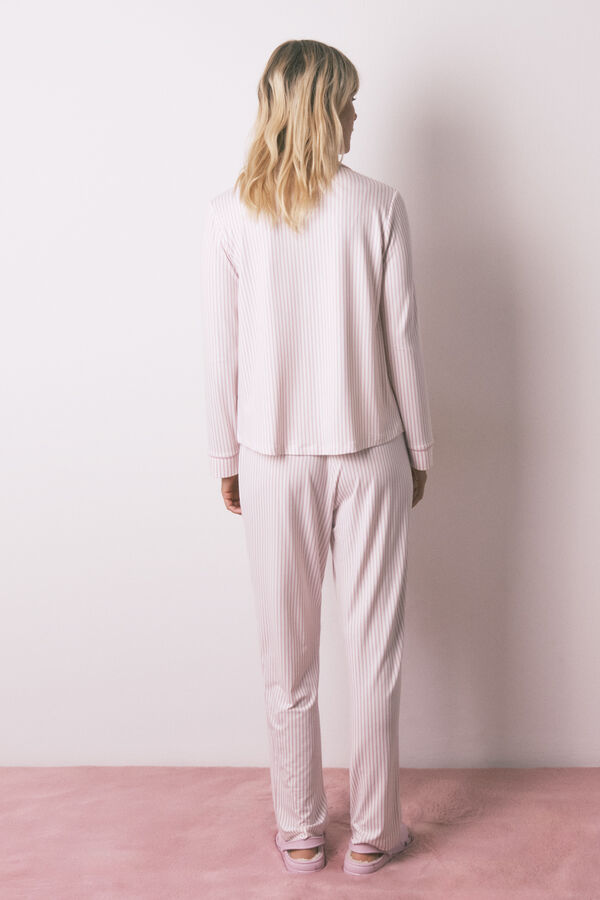 Women'secret Pijama camisera de rayas rosas  blanco