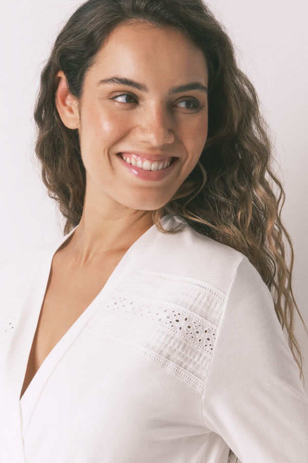 Womensecret Bata de premamá de algodón blanco marfil