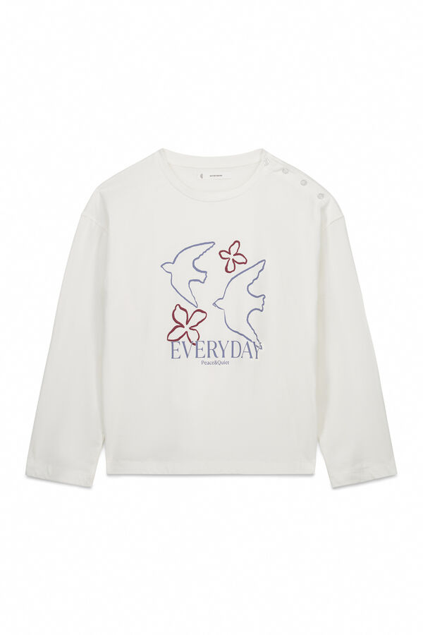 Women'secret Playera manga 3/4 de 100% algod&oacute;n blanca marfil