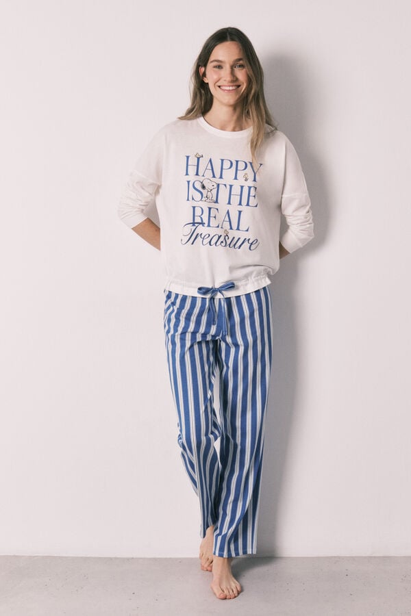 Women'secret Pijama larga Snoopy Happy de algod&oacute;n marfil