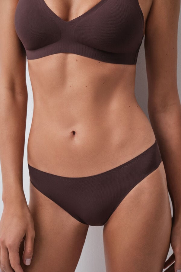 Women'secret Panty cl&aacute;sica de microfibra acanalada marr&oacute;n caf&eacute;