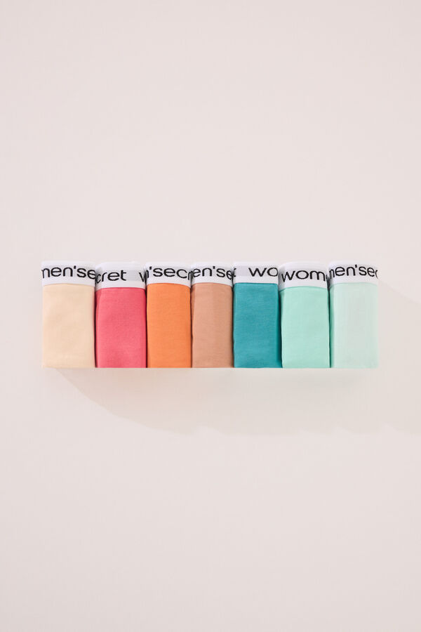 Womensecret Pack de 7 tangas de algodón con logo blanco